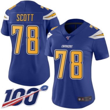 Los Angeles Chargers NFL Football Trent Scott Electric Blue Jersey Women Limited  #78 100th Season Rush Vapor Untouchable->los angeles chargers->NFL Jersey